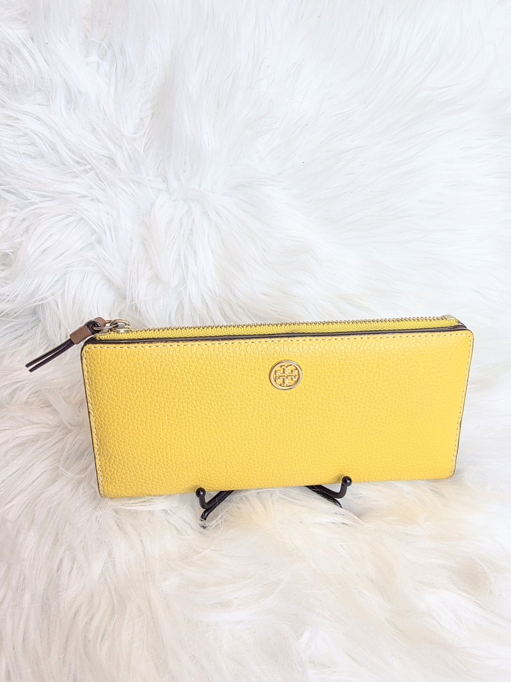 Tory Burch Yellow Zip Continental Wallet with Multicolor Interior 💛